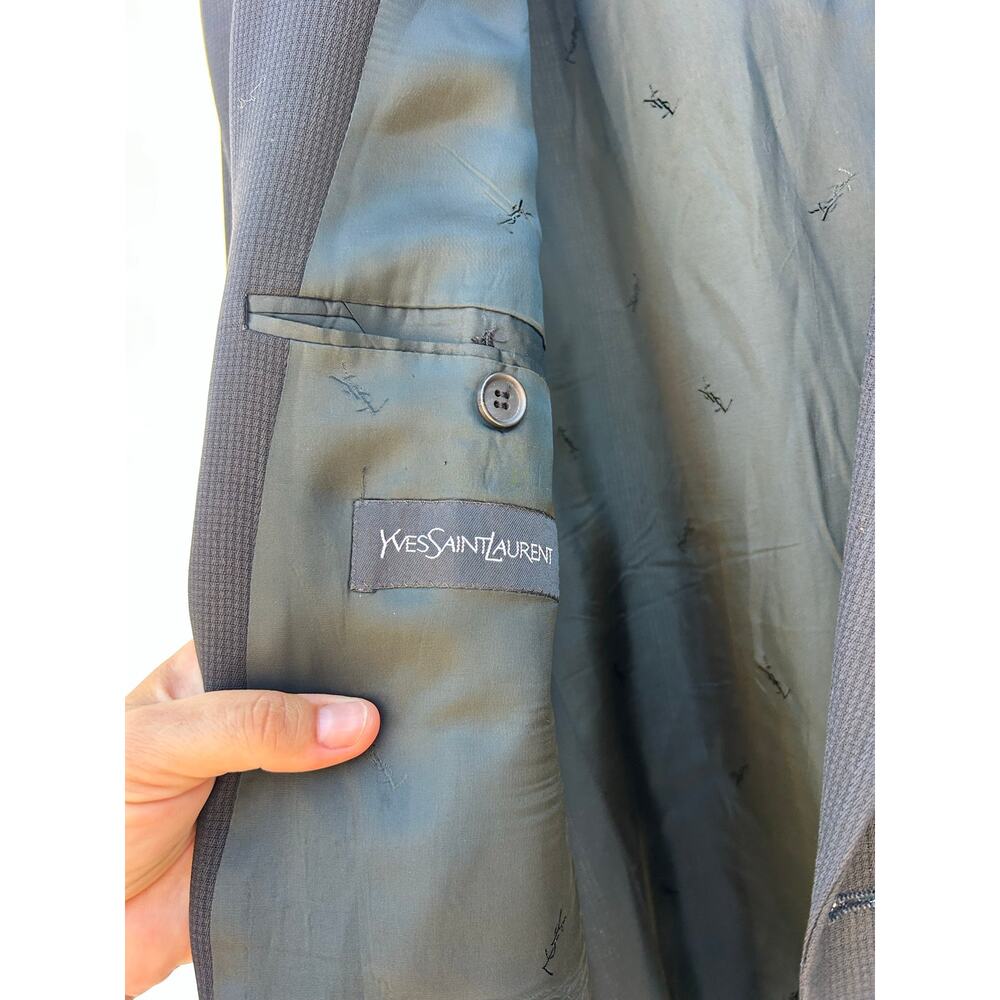 Vintage Yves Saint Laurent Oversized Blazer Jacket Black YSL Logo Monogram XL - Picture 4 of 12